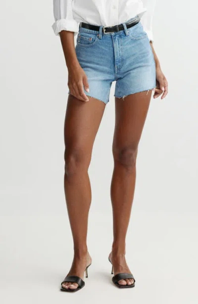 Dl1961 Zoie High Rise Raw Hem Relaxed Denim Shorts In Blue