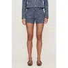 Dl1961 Zoie Mid Rise Relaxed Cotton & Wool Shorts In Blue