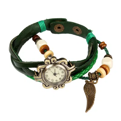 Dlm Beautiful Bohemian Style Retro Handmade Leather Angel Wing Women's Watches In Gold