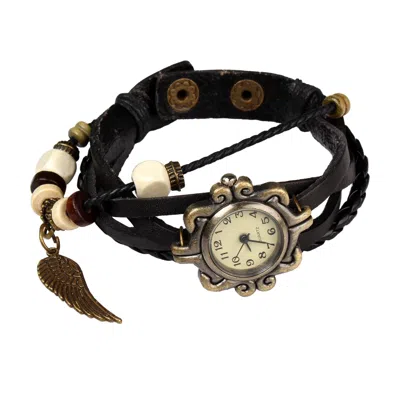 Dlm Beautiful Bohemian Style Retro Handmade Leather Angel Wing Women's Watches In Gold