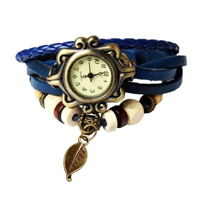 Dlm Beautiful Bohemian Style Retro Handmade Leather Tree Leaf Women's Watches Blue In Gold