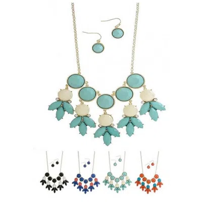 Dlm Bubble Drizzle ..necklace And Earrings Set..mint In Blue