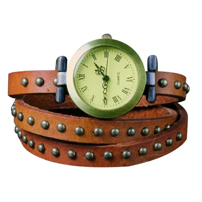 Dlm Fashionable Rivet Leather Belt Retro Watch Hand Chain-orangered In Gold