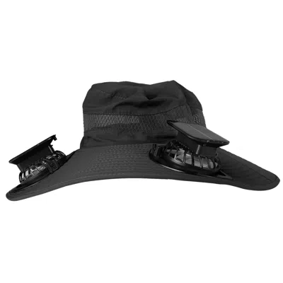 Dlm Outdoor Wide Brim Sun Hat With 2 Rechargeable Fans Solar Powered 3 Wind Speeds Upf50+ Breathable Wat In Black