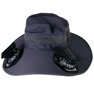 Dlm Outdoor Wide Brim Sun Hat With 2 Rechargeable Fans Solar Powered 3 Wind Speeds Upf50+ Breathable Wat In Blue