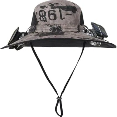 Dlm Solar Fan Hat Rechargeable 2detachable Solar Fans,water-repellent Wide Brim Bucket Hat, Outdoor Camp In Brown