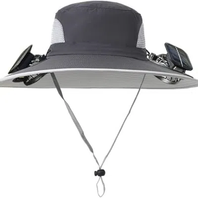 Dlm Solar Fan Hat Rechargeable 2detachable Solar Fans,water-repellent Wide Brim Bucket Hat, Outdoor Camp In Gray