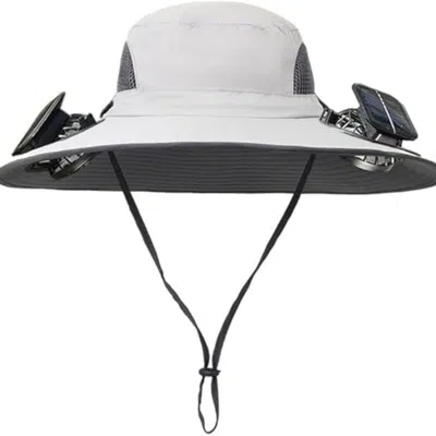 Dlm Solar Fan Hat Rechargeable 2detachable Solar Fans,water-repellent Wide Brim Bucket Hat, Outdoor Camp In Gray