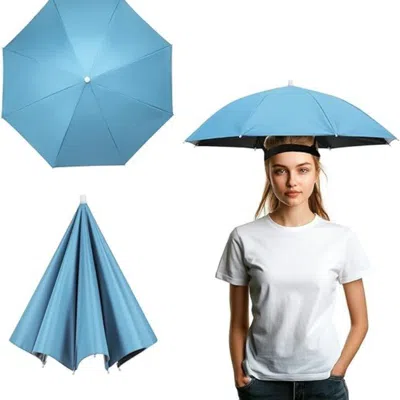 Dlm Umbrella Hat, Fishing Hat Hands Free Waterproof Adjustable Sun Rain Cap Hat With Elastic Band Fit Fo In Blue