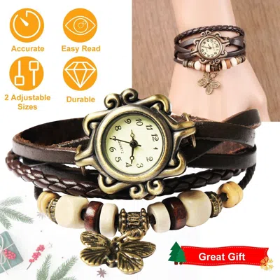 Dlm Vintage Women's Watch Bohemian Handmade Leather Watch Quartz Wrist Watch Fashion In Gold