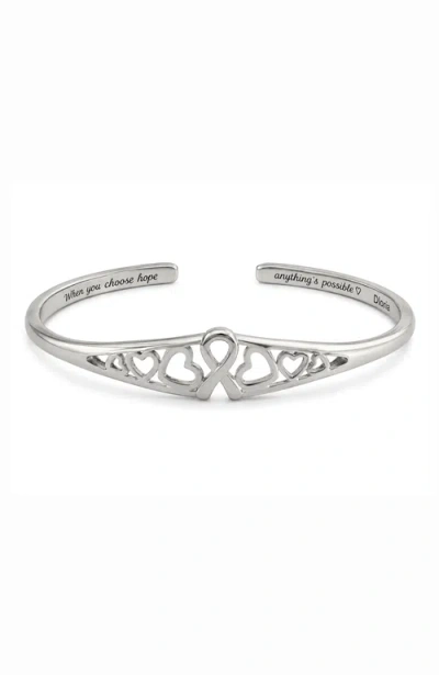 Dloria Choose Hope Cancer Awareness Heart Engraved Adjustable Cuff Bracelet In Silver