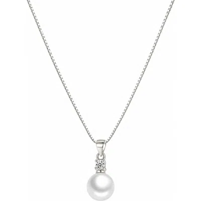 Dloria Gold-plated Cubic Zirconia Faux Pearl Pendant Necklace In Silver