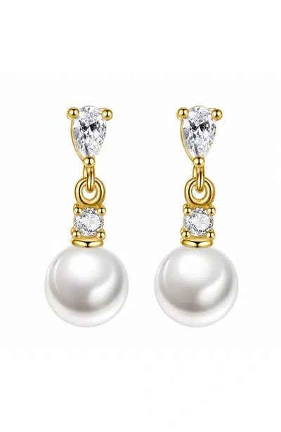 Dloria Pear Cut Cubic Zirconia Faux Pearl Drop Earrings In Gold