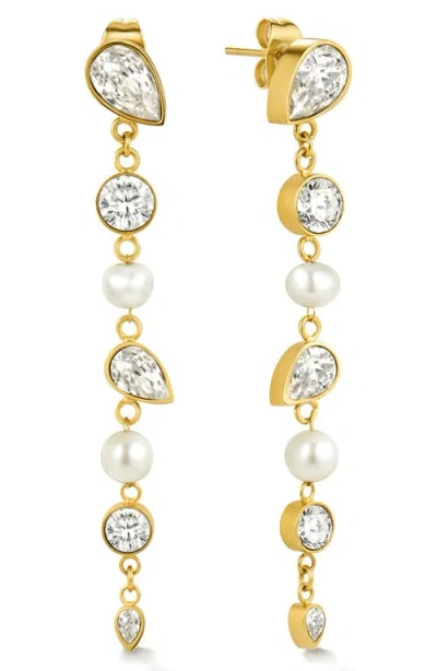 D.louise Cubic Zirconia & Pearl Drop Earrings In Gold