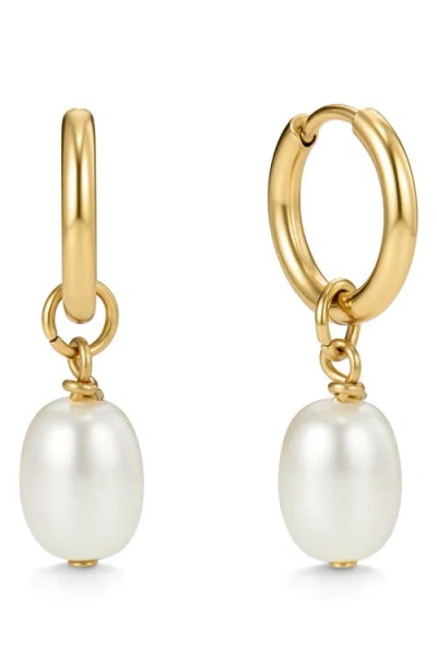 D.louise Faux Pearl Drop Huggie Hoop Earrings In Gold