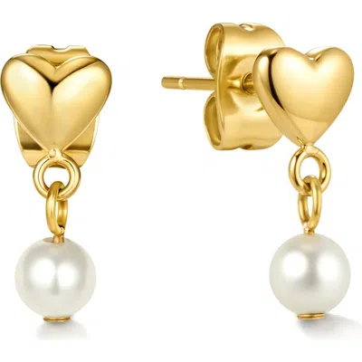 D.louise Mini Heart Imiitation Pearl Drop Earrings In Gold