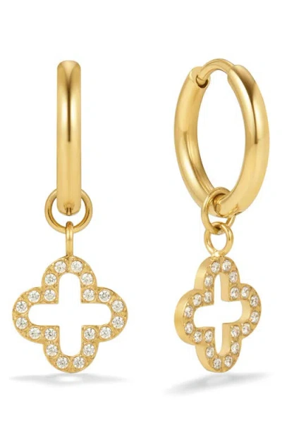 D.louise Pavé Clover Huggie Hoop Earrings In Gold