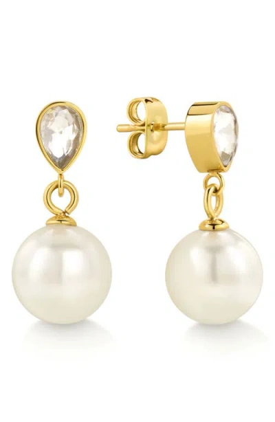 D.louise Pear-cut Cubic Zirconia & Freshwater Pearl Drop Earrings In Gold