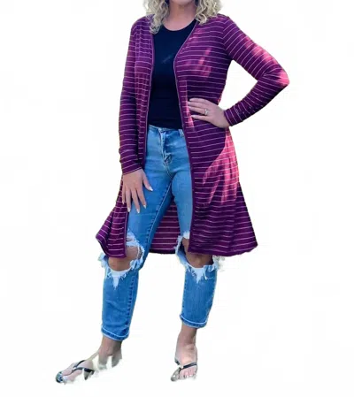 Dm Merchandising Coastal Stripe Cardigan In Berry In Purple