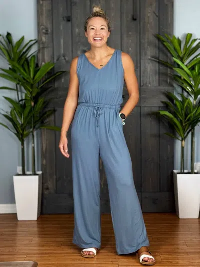 Dm Merchandising Vineyard Wide Leg Jumpsuit In Cerulean In Blue
