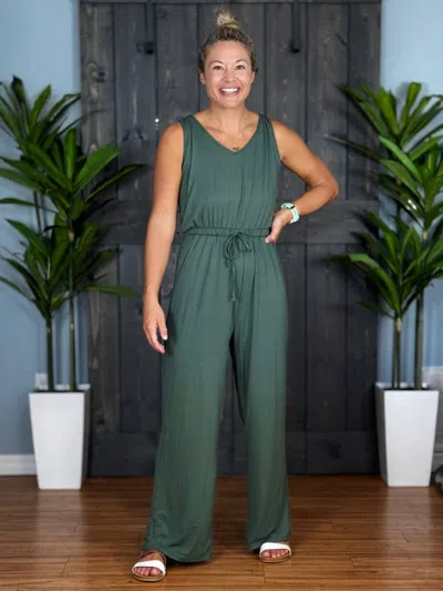 Dm Merchandising Vineyard Wide Leg Jumpsuit In Olive In Green