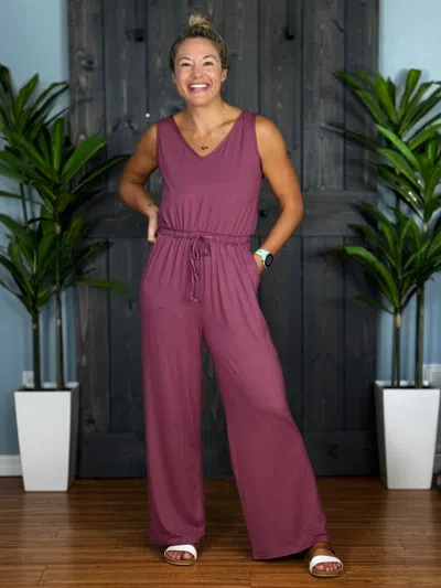 Dm Merchandising Vineyard Wide Leg Jumpsuit In Sangria In Purple