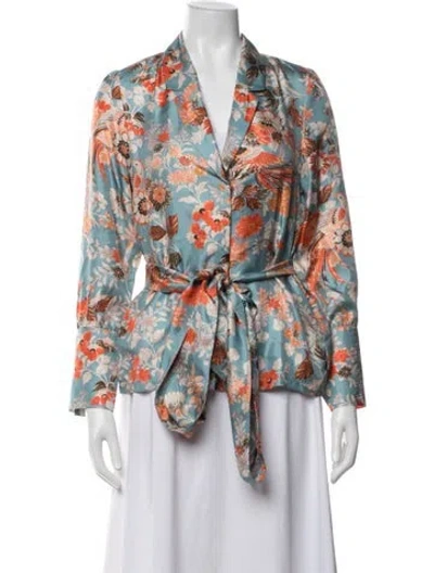 Pre-owned Dmn Silk Floral Print Jacket In Blue