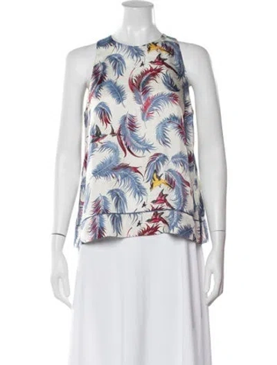 Pre-owned Dmn Silk Floral Print Top In White