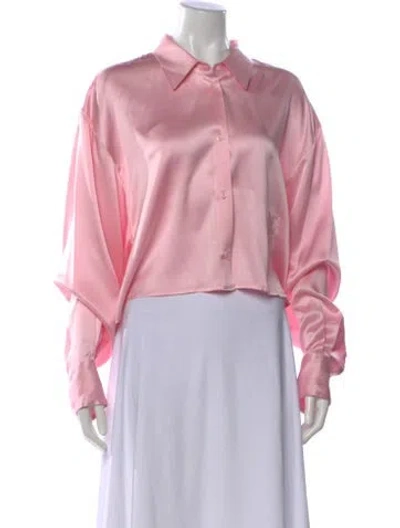 Pre-owned Dmn Silk Long Sleeve Button-up Top In Pink
