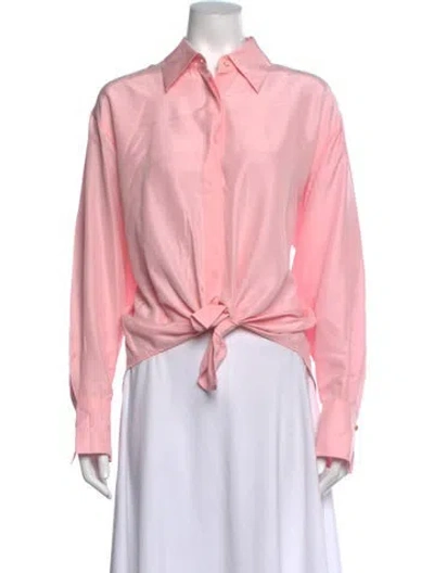 Pre-owned Dmn Silk Long Sleeve Button-up Top In Pink