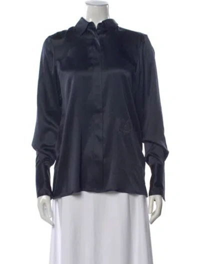 Pre-owned Dmn Silk Long Sleeve Button-up Top W/ Tags In Blue