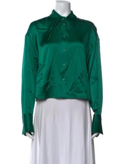 Pre-owned Dmn Silk Long Sleeve Button-up Top W/ Tags In Green