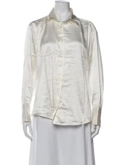 Pre-owned Dmn Silk Long Sleeve Button-up Top W/ Tags In White