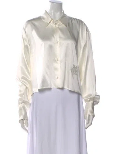 Pre-owned Dmn Silk Long Sleeve Button-up Top In White