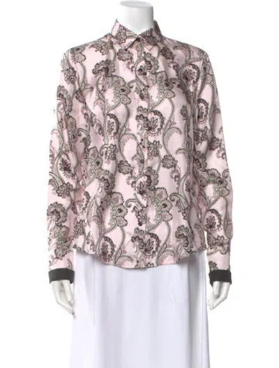 Pre-owned Dmn Silk Paisley Print Button-up Top In Pink