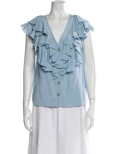 Pre-owned Dmn Silk V-neck Blouse In Blue