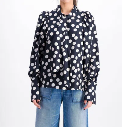 Dmn Tie Neck Polka Dot Blouse In Marine/ivory In Black