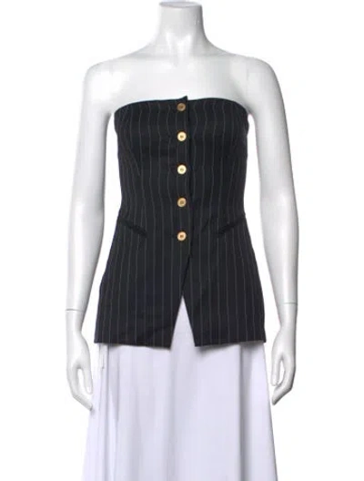 Pre-owned Dmn Virgin Wool Striped Button-up Top W/ Tags In Blue