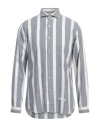 Dnl Man Shirt Slate Blue Size 16 Cotton, Linen, Polyamide In Blue