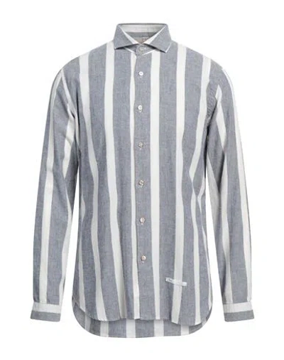 Dnl Man Shirt Slate Blue Size 16 Cotton, Linen, Polyamide