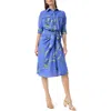 Do By Dee Ocleppo Bobbi Floral Stretch Cotton Midi Shirtdress In Baja Blue- Tossed Leaves