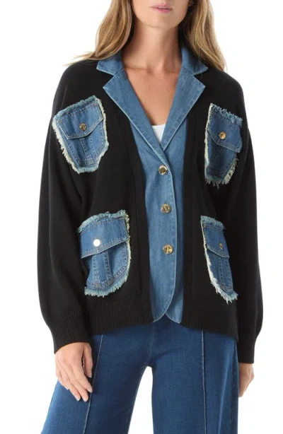 Do By Dee Ocleppo Clio Denim Detail Cotton Blend Sweater In Black