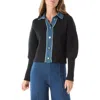 Do By Dee Ocleppo Michaela Denim Detail Cotton Blend Sweater In Black