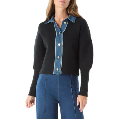 Do By Dee Ocleppo Michaela Denim Detail Cotton Blend Sweater In Black