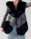 Do Everything In Love Colorblock Faux Fur Vest In Navy In Blue