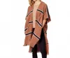 Do Everything In Love Windowpane Plaid Fringed Kimono In Camel Black White In Brown