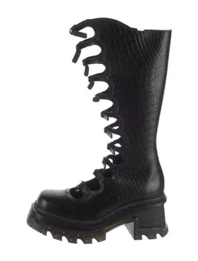 Pre-owned Doc Martens X Marc Jacobs Leather Animal Print Combat Boots W/ Tags In Black