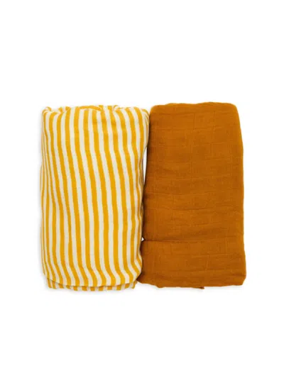 Dockatot Kids' 2-piece Swaddle Set In Brown Yellow