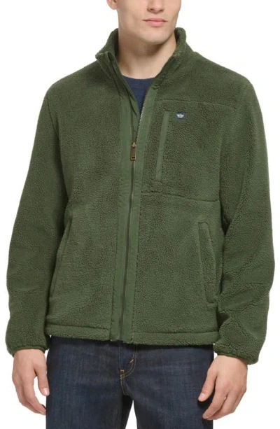 Dockers Faux Shearling Zip Front Jacket In Green