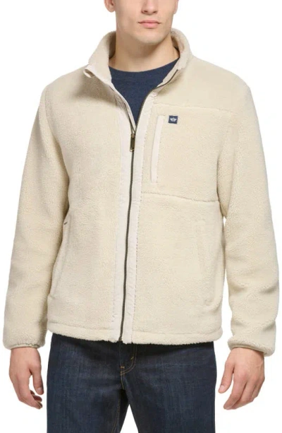 Dockers Faux Shearling Zip Front Jacket In Khaki